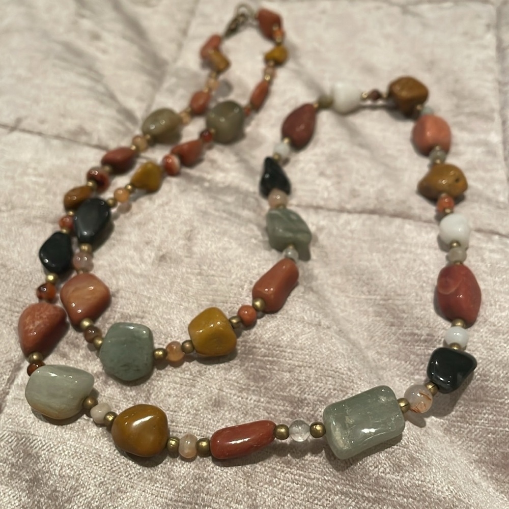 Ancient World Mixed Agate Crystal Jade Stone Tumbles Beads Strand Necklace